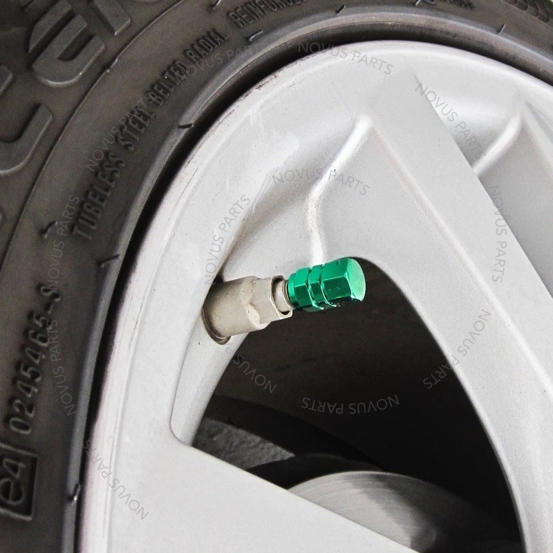  4x Cubierta de vástago de válvula hexagonal verde con llanta de anillo de goma para Ram 4000 1500 2500 Foto 3 de 4