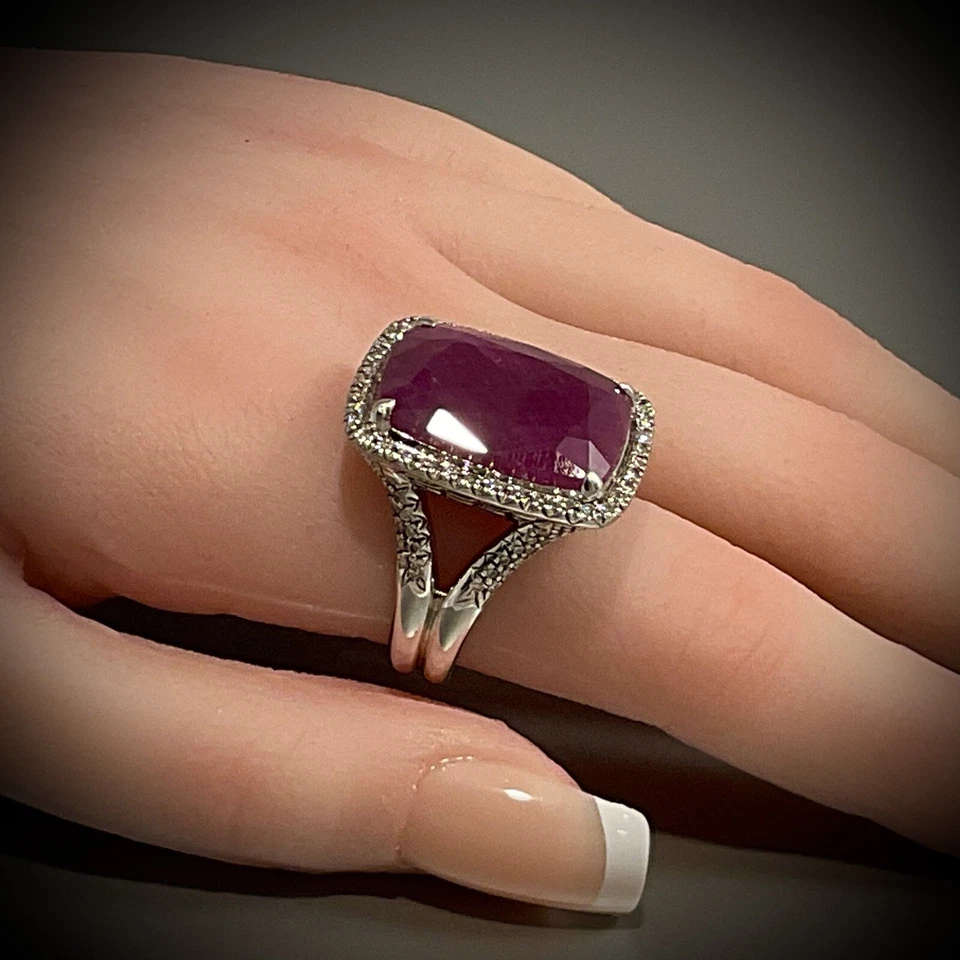 NUEVO SIN ETIQUETAS ANILLO DE CADENA CLÁSICO RUBÍ CORTE MÁGICO DIAMANTES ESTERLINA JOHN HARDY TALLA 7 Foto 2 de 4