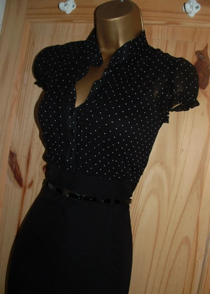 Blusa negra lápiz ondulante lunares elegante trabajo oficina día/fiesta vestido 16 14 Foto 2 de 4