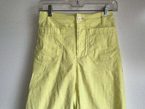 Anthropologie MAEVE The Colette Wide Leg Pants Size 24 Crop Hi Rise Yellow Green - Picture 3 of 13