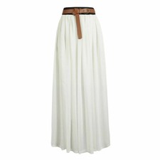 Women Pleated Fold Over High Waist Chiffon Skirt Ladies Long Maxi  Uk  S/M-M/L