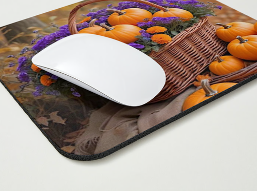 PURPLE FLOWERS PUMPKIN FALL HALLOWEEN THEMED MOUSEPAD MOUSE PAD 9" X 7" - Picture 2 of 4
