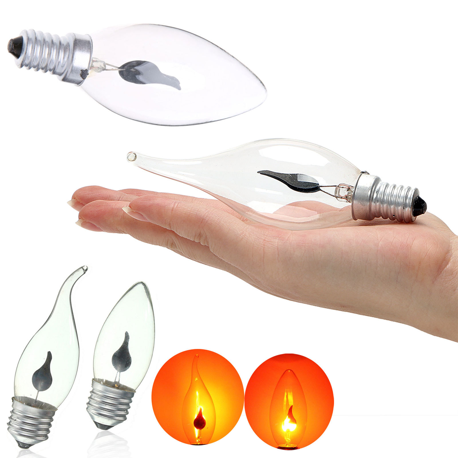 E14 E27 3W Edison Filament Candle Flicker Light Bulb Fire Flame Tail ...