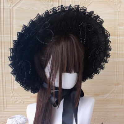 Women Gothic Lolita Lace Hat Bonnet Hat Gorgeous Party Cap