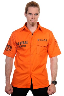 Men's Orange Gothic Retro Punk Alcatraz Psycho Ward Prison Shirt