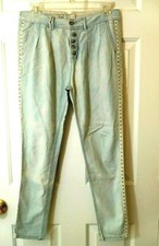 FREE PEOPLE Blue Cotton Embroidered Trim Women's Jeans Size 24