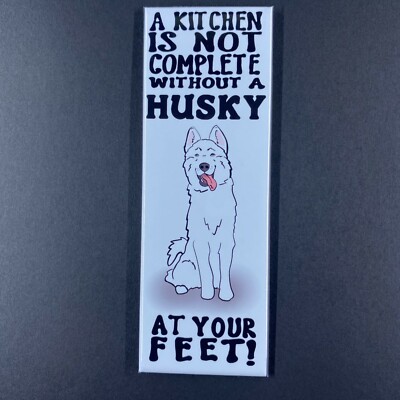 White Siberian Husky Magnet Cartoon Dog Portrait Gift Collectible Kitchen Decor