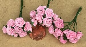 30 Flowers 1:12 Scale 3 Bunches Of Pink Paper Roses Tumdee Dolls House J 