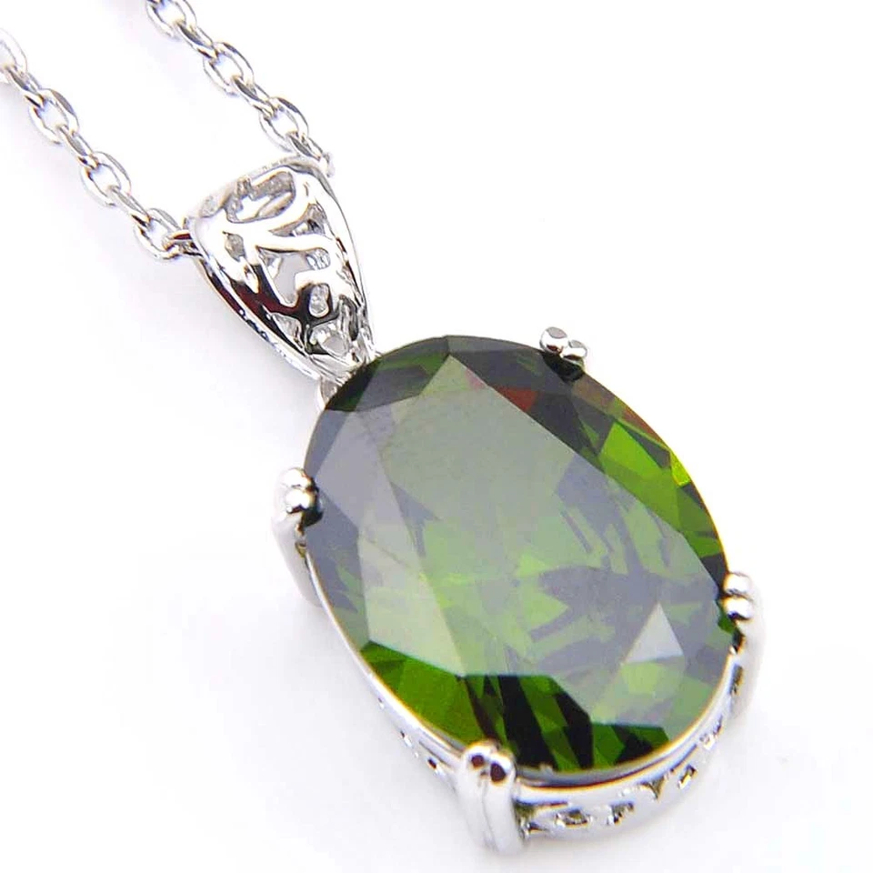 Jewelry Set Classical Rectangle Green Peridot Silver Dangle Earrings Pendants - Image 3 of 4