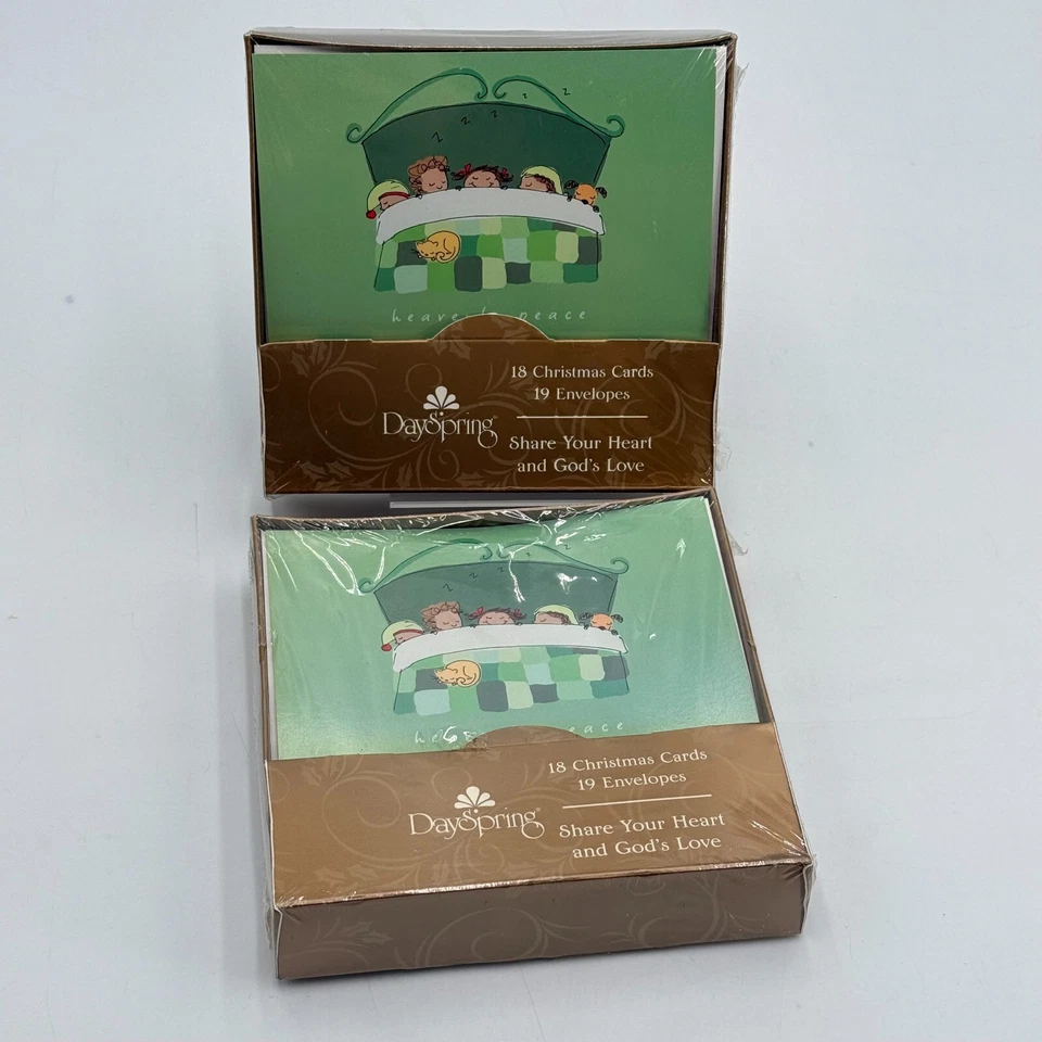 2 paquetes de 18 (36 en total) juegos de tarjetas y sobres de Navidad verde cama para niños gato paz nuevo en caja Foto 2 de 4