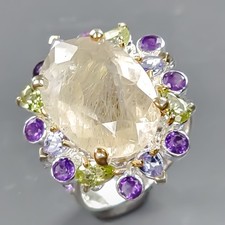 Jewelry 18 ct Natural Rutilated Quartz Ring 925 Sterling Silver Size 7 /R431677