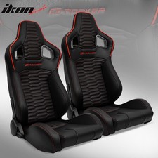 Universal Pair Reclinable Racing Seats Dual Slider Pu Carbon Leather Red Strip