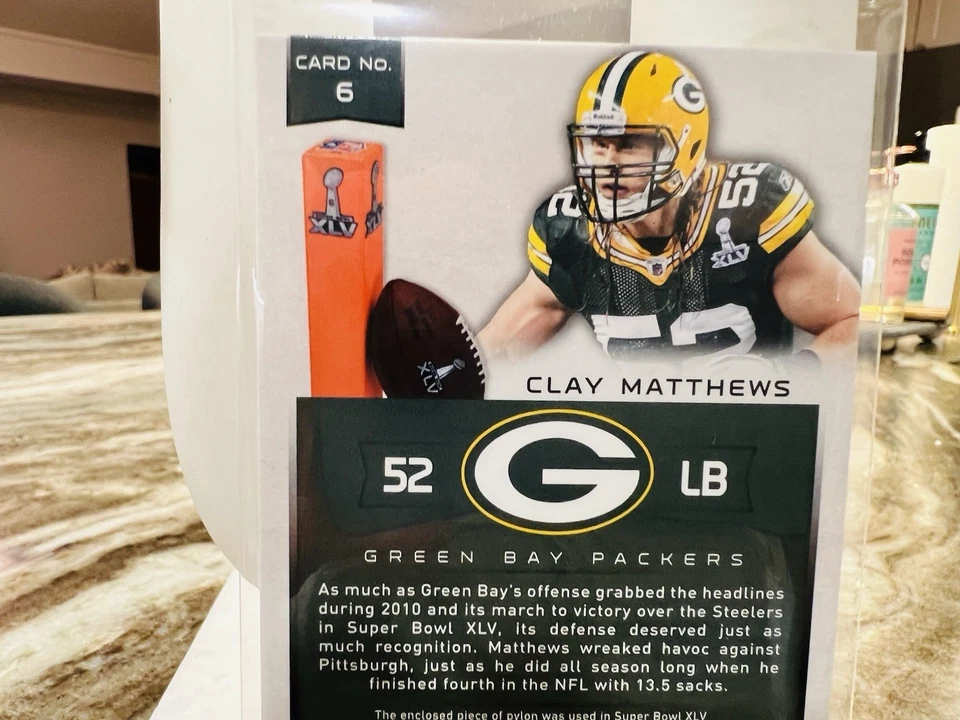 Clay Matthews 2013 Panini Día del Padre - Super Bowl XLV Juego Usado Pilón Reliquia Foto 2 de 3