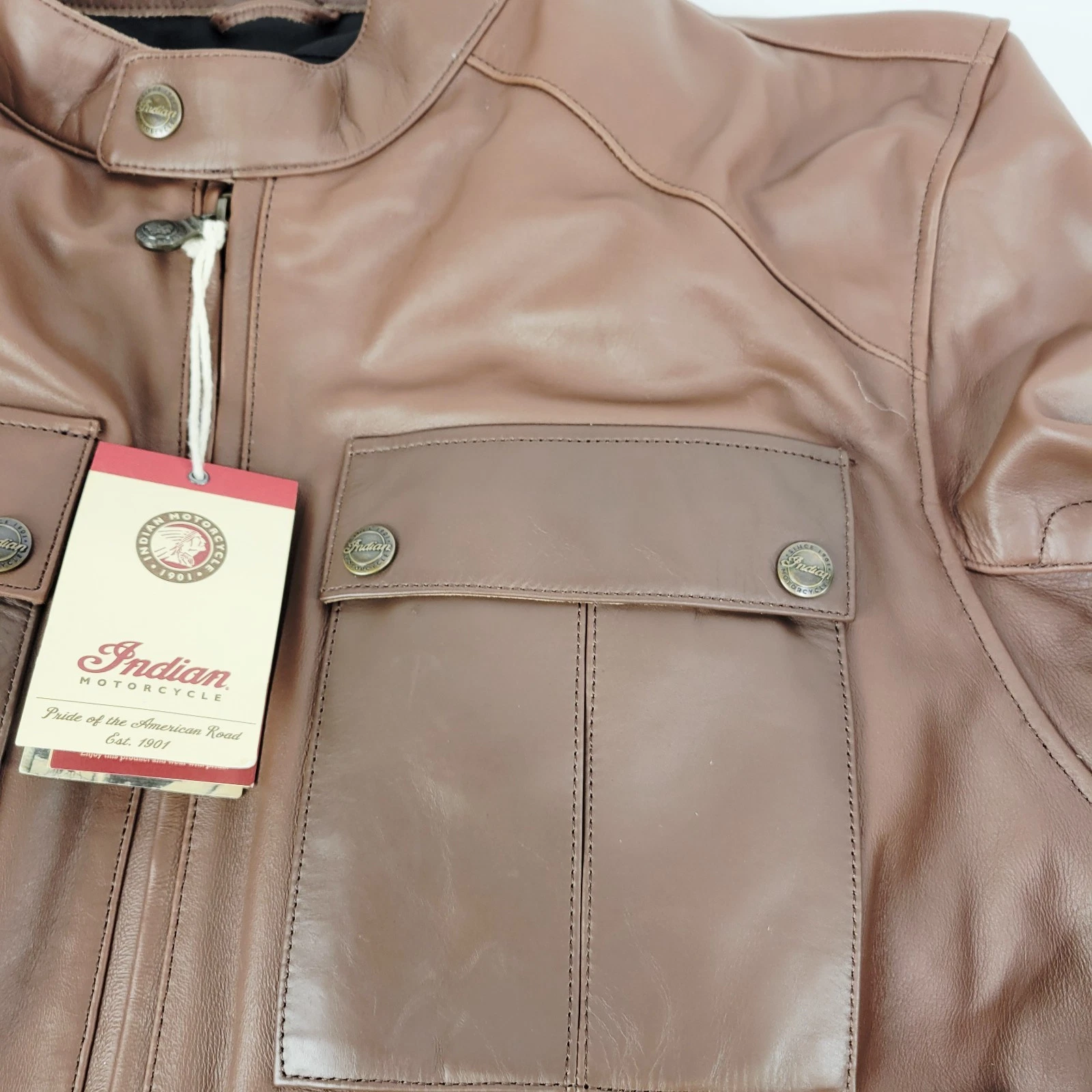 Indian Motorcycle Getaway Leather Jacket Brown Cowhide Riding Jacket OEM - product detail image 4