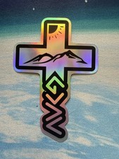 Christian Jesus Cross Holographic Sticker Religious Faith BibleVerse Vinyl Decal