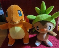 Pokemon plush lot: 2015 Tomy 8" Chespin 2021 Jazwares 9" Charmander