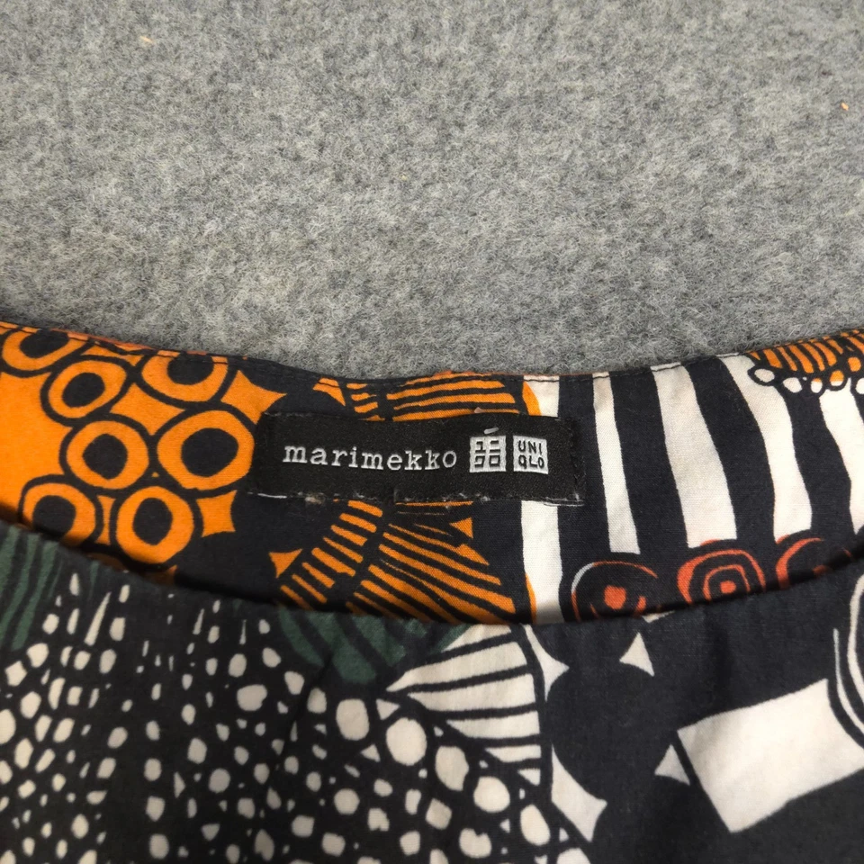 Marimekko Dress womens 10 orange Uniqlo floral Mini Sleeveless A-Line Size 10 - Image 3 of 4