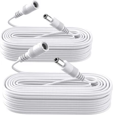 2 Pack 33ft/10m Power Extension Cable 12V DC 2.1x5.5mm for CCTV White