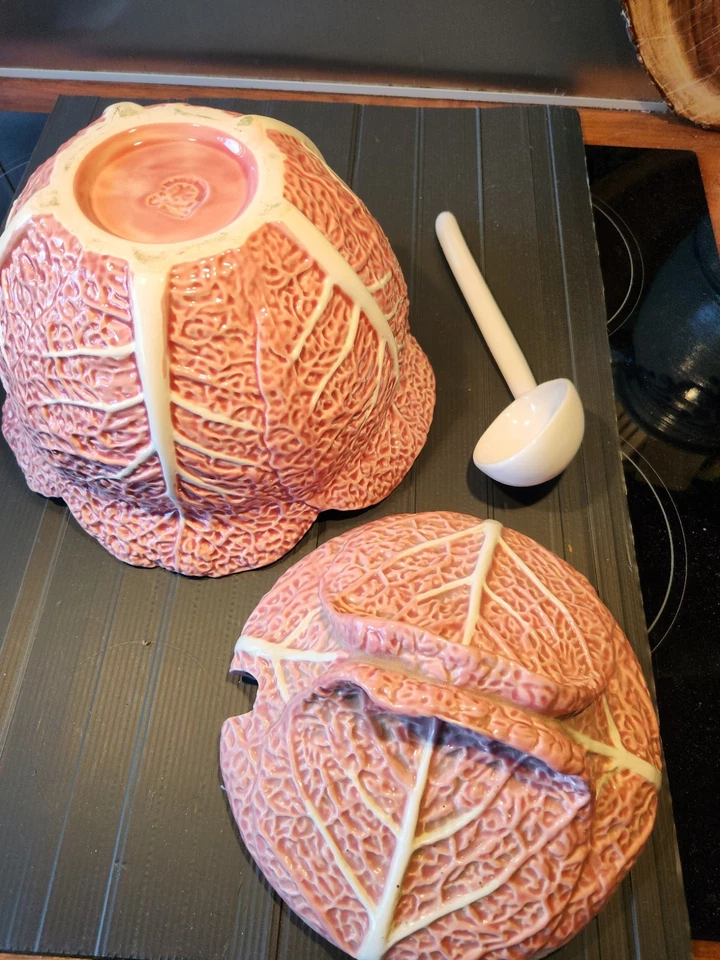 Vintage Bordello Pinheiro Pink Cabbage Tureen Rare Portugal One Chip - Image 3 of 4