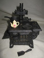 Vintage Antique Dollhouse Miniature Queen Cast Iron Stove with Accessories