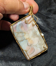 Handcrafted Wire Wrapped Rectangle Multicolor Agate Amulet Pendant Art Jewelry