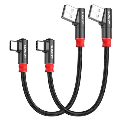 6 inch/0.15M Right Angle USB C to A Cable 2Pack, 3A Short 90 Degree USB to USBC