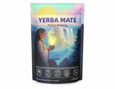 Yerba Mate Peach Mango Powder Tea & Infusion Prebiotic Probiotic Low Sugar