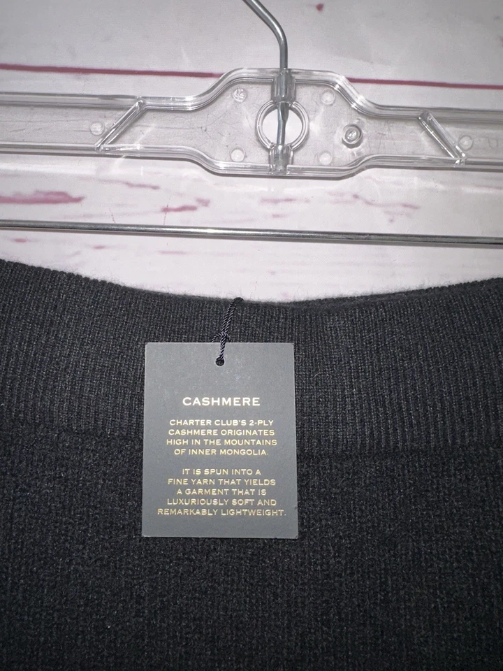 CHARTER CLUB 全新带标签 $199 XL 100% 羊绒罗纹 Midi 毛衣裙黑色 H83 — 第 3/4 张图片