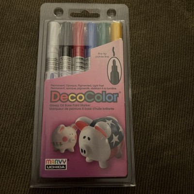 Marvy Uchida DecoColor Glossy Oil Base Paint Marker Fine Tip 6 Colors