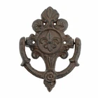 Cast Iron Fleur De Lis Door Knocker Scrolls Accent Rustic Victorian Style Brown