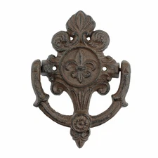 Cast Iron Fleur De Lis Door Knocker Scrolls Accent Rustic Victorian Style Brown