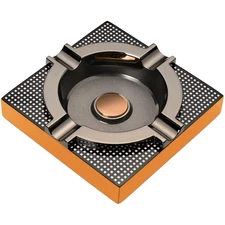 Luxury Metal Cigar Ashtray - Large Square Outdoor Ashtray for Men, Yellow Chrome