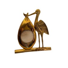 Vintage Brass Strork Brass Newborn Baby Picture Frame 10  