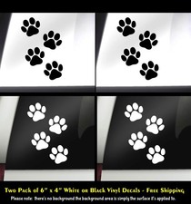 Paw Prints Two Pack of 4" x 6" White or Black Vinyl Decals Car Truck Window Door