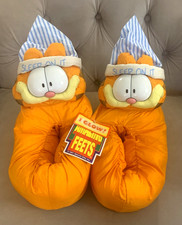 1997 VINTAGE Garfield "SLEEP ON IT" Plush Slippers, Sz ADULT XL 11 - 12 , NWT