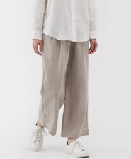 Size Large MUJI Womens 100 Linen Washed Easy Wide Pants Natural linen color