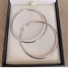 60mm 14k White Gold Polished 3mm x 60mm 4.33 Grams Tube Hoop Earrings New