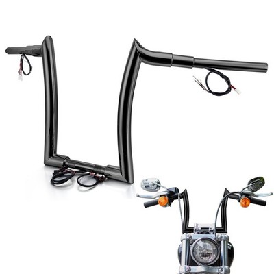 14'' Rise 8'' Pullback For Harley Softail Dyna Black Steel Pre-wired Ape Handlebar