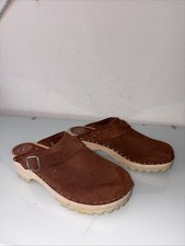 Rubi Clogs Brown Suede Wooden Clogs UK 5 Slip On Buckle Shoes