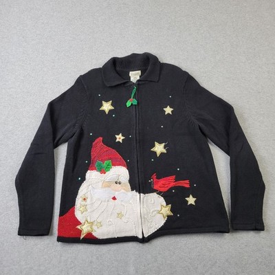 Classic Elements Cardigan Sweater Womens Medium (10-12) Christmas Santa Cardinal