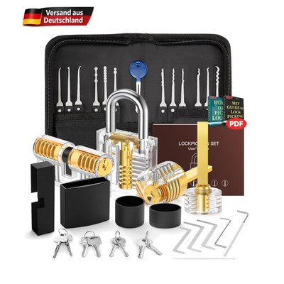 Lockpicking Set 32 Stück mit Transparenten Schlössern & Handbuch