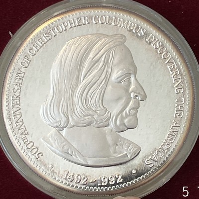 Rare 1992 5 Oz Silver Art Round Columbus Discovery Of American