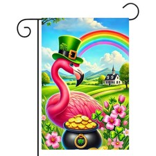 St Patrick's Day Garden Flag Flamingo 12x18 in Garden Flag Double Sided Lucky Gr