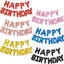 Gold Blue Happy Birthday Balloon 16Inch Foil Letters Birthday Sign Banner Buntin