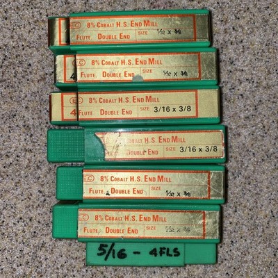 E.C. 8% Cobalt H.S. End Mill 4 Flute 3/16x3/8 5/32x3/8 5/16