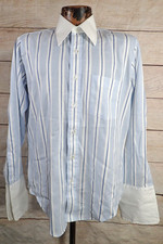Vtg 60s 70s Arrow Groovy Disco Shirt Blue White Striped Mens 15.5x33 French Cuff