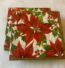32 NOS Vintage Christmas Paper Napkins- Poinsettias- Made in USA