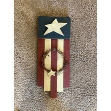 Rustic Americana Patriotic Wood Flag Star Wreath Wall Decor Hanging Art