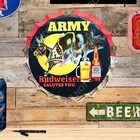 Vintage Style 1980s Budweiser Salutes You Army Beer Metal Sign Mule bar decor