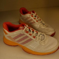 ADIDAS BARRICADE TEAM 3 TENNIS SHOES -F32354- WMNS SZ 6.0 ORANGE  WHITE